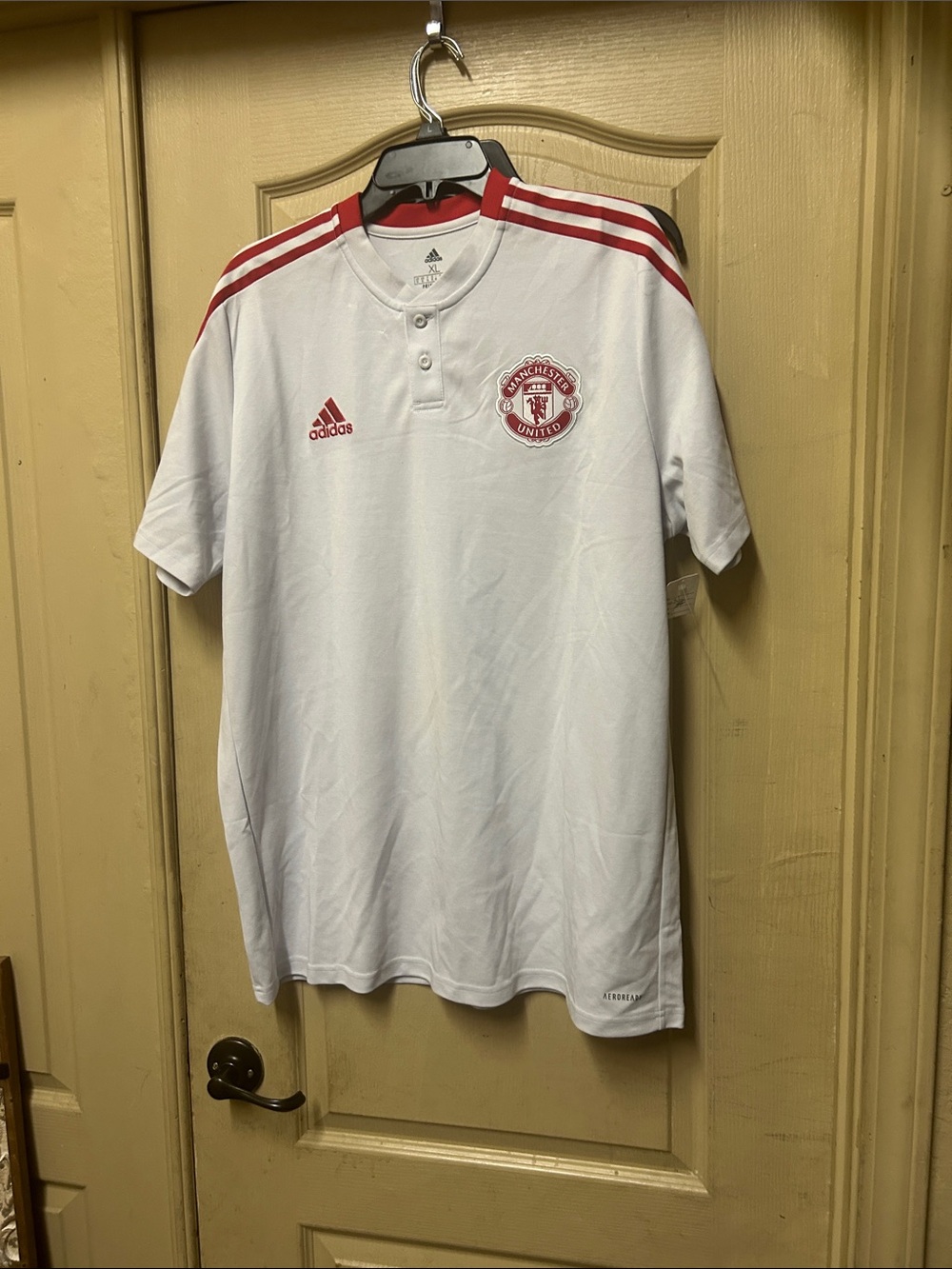 adidas White and Red Manchester United Training Jersey